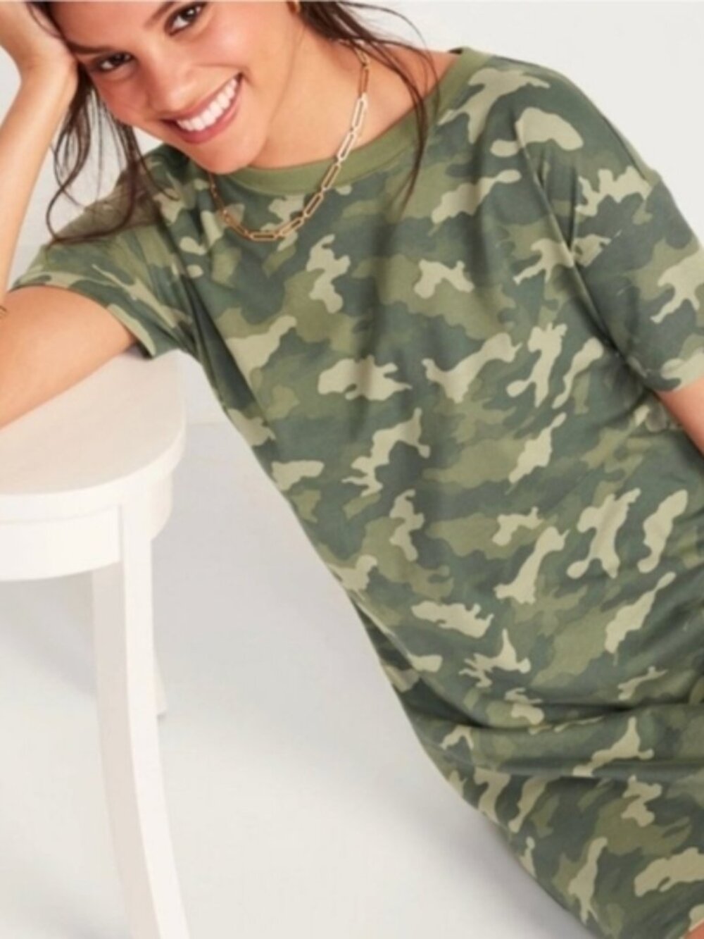 Old Navy Green Camouflage Dress Womens Size XS Loose Tshirt Shift Army